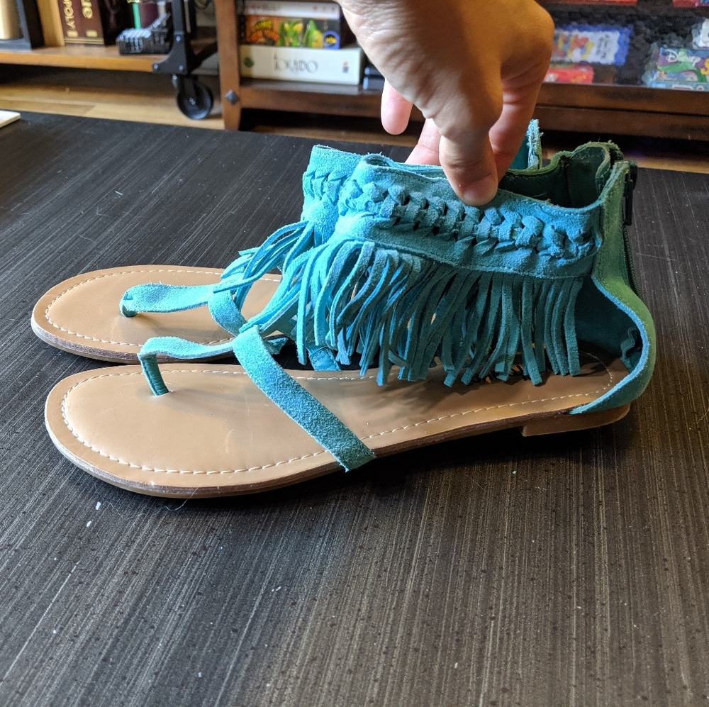 Minnetonka turquoise fringe sandals